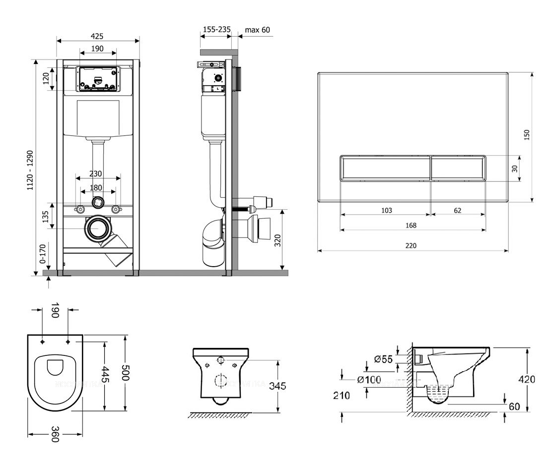Комплект подвесной безободковый унитаз Lavinia Boho Grance Hill Rimless, микролифт, 87561010 - изображение 11