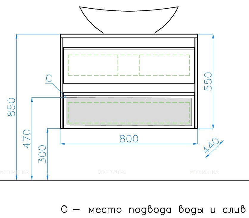 Тумба под раковину Style Line Монако 80 ЛС-00000634 подвесная ориноко/белая 2 ящика - изображение 5