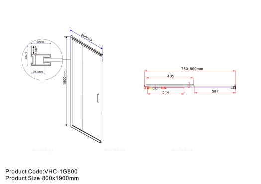 Душевой уголок Vincea Garda VSS-1G8012CH, 1200*800, хром, стекло шиншилла - 6 изображение