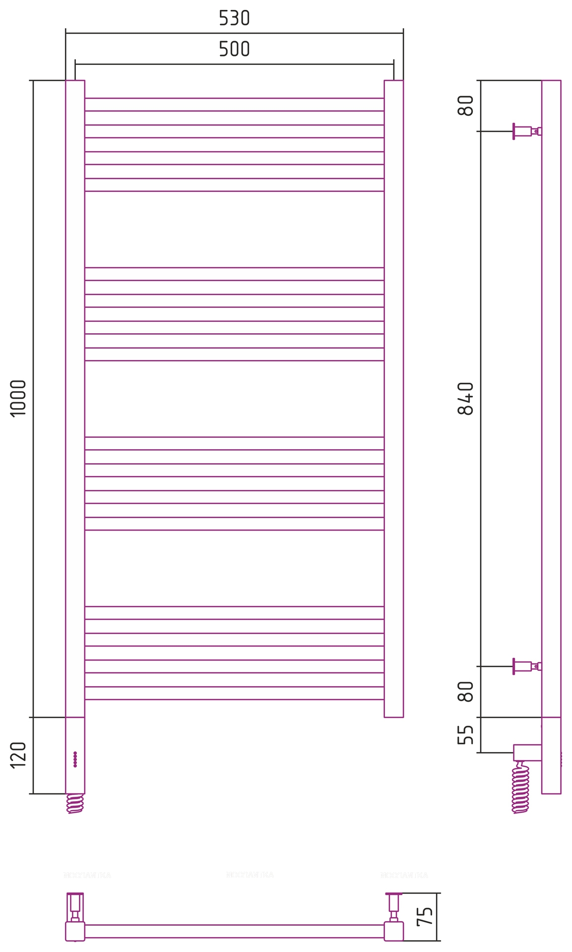 Полотенцесушитель электрический Сунержа Модус 3.0 100х50 см 31-5700-1050 матовый черный - изображение 4