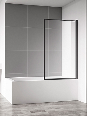 Душевая шторка на ванну AQUAme 80х140 см AQM2859-R профиль черный, стекло прозрачное
