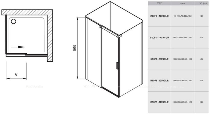 Душевая дверь Ravak Matrix MSDPS-110/80 левый блестящий стекло прозрачное транспарент - 15 изображение
