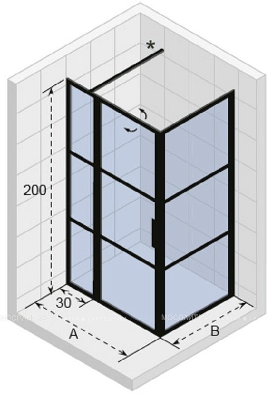 Душевой уголок Riho Grid XL GB203 GB2110100 110x100 см стекло прозрачное профиль черный с панелью 30 см - изображение 2