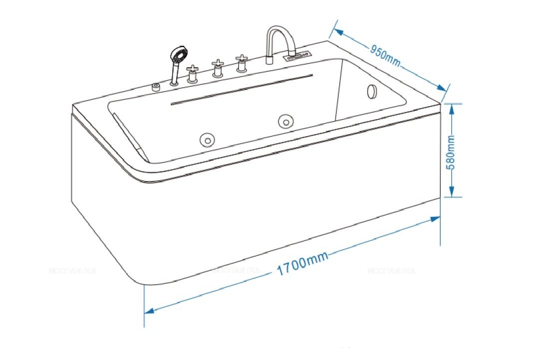Акриловая ванна Grossman GR-17095R с гидромассажем, 95x170 см, белая, правая - изображение 7