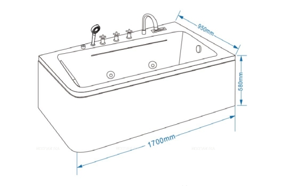 Акриловая ванна Grossman GR-17095R с гидромассажем, 95x170 см, белая, правая - 7 изображение
