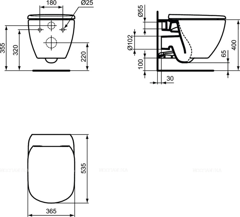 Комплект Ideal Standard Prosys Tesi подвесной унитаз + крышка-сиденье + встраиваемая инсталляция и механическая панель смыва T387201 - изображение 6