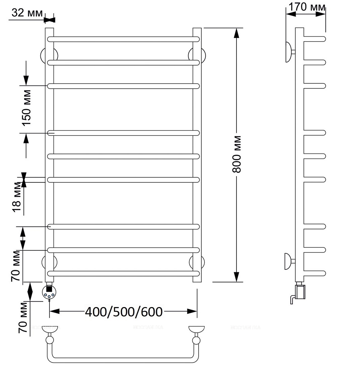 Полотенцесушитель электрический Secado Мерида 3 80х50 см 4603777478094 L, бронза - изображение 2