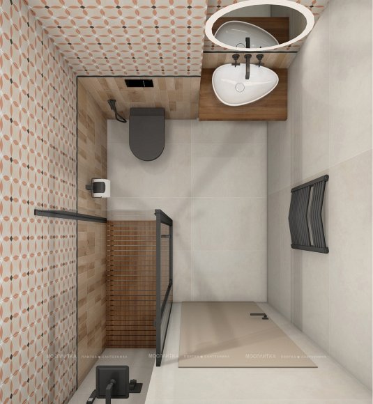 Дизайн Совмещённый санузел в стиле Современный в коричневом цвете №13092 - 2 изображение