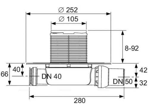 Душевой трап TECE Drainpoint S 10x10 с сифоном DN 50 и решеткой хром, KDP-S110 - 2 изображение