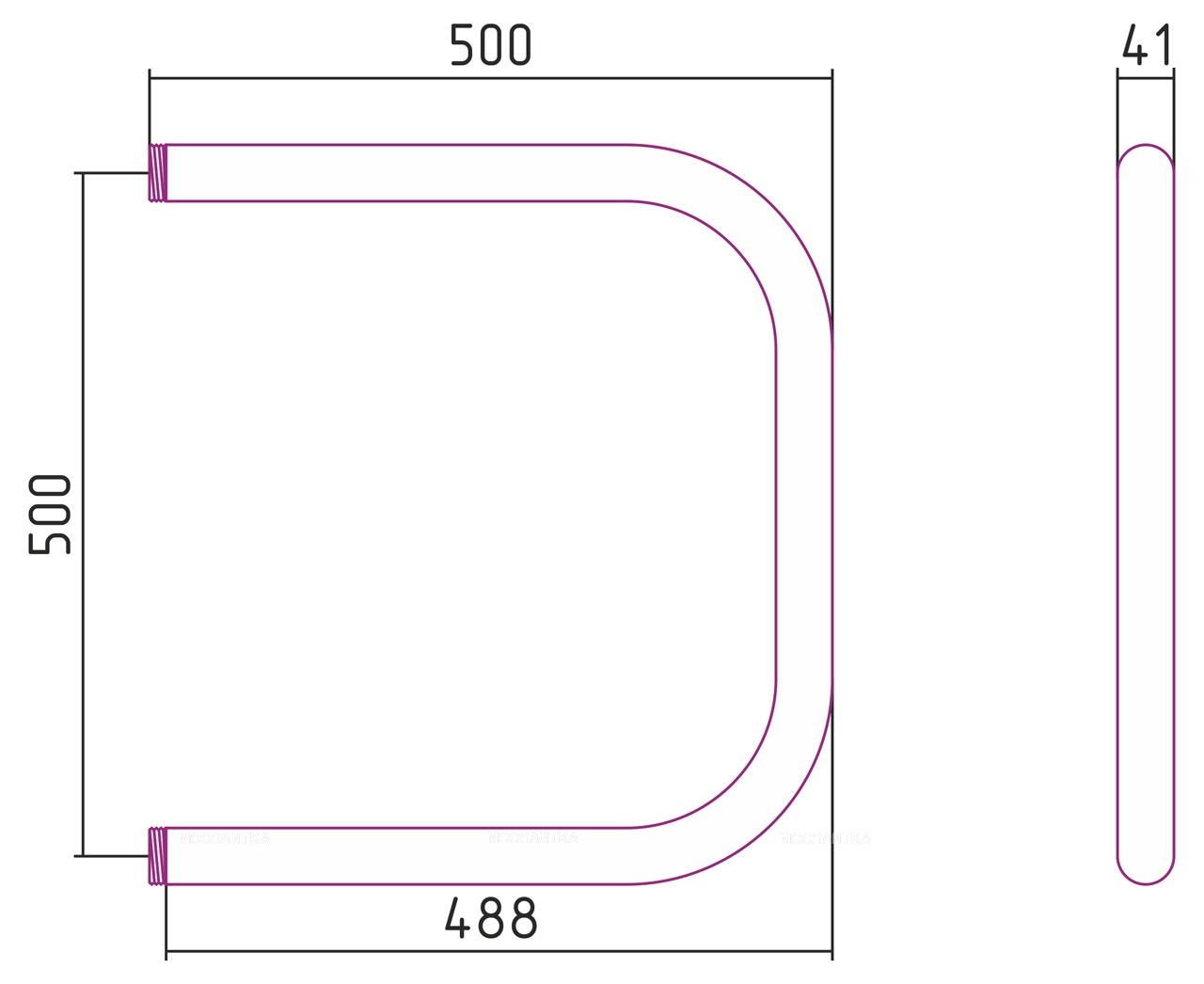 Полотенцесушитель водяной Сунержа П-образный 50х50 см 00-0013-5050 без покрытия - изображение 3