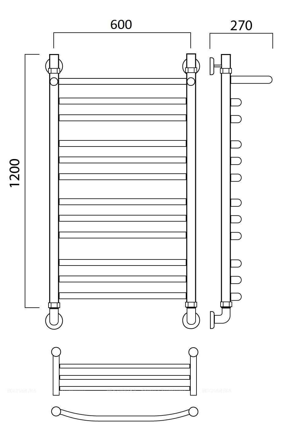Полотенцесушитель водяной Aquanerzh лесенка дуга групповая с полкой 120x60 - изображение 2