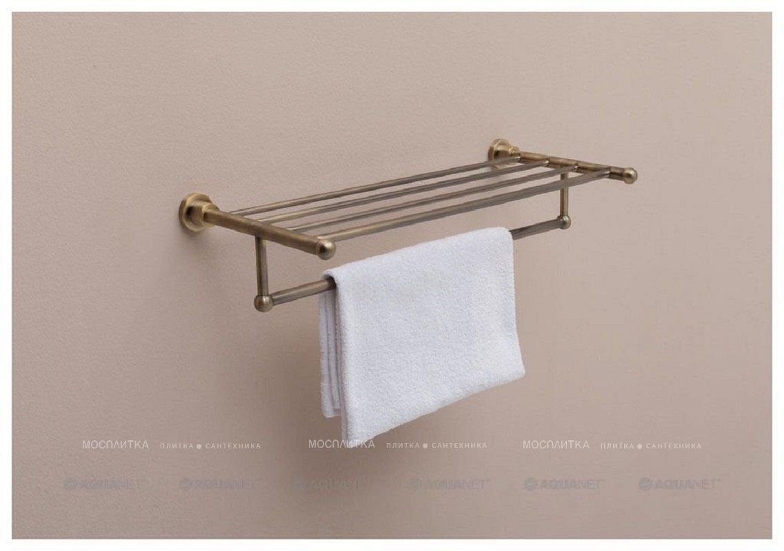 Полка для полотенец с полотенцедержателем Aquanet 3862, 63 см, бронза - изображение 2