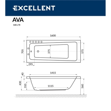 Акриловая ванна Excellent Ava 160x70 WAEX.AVA16WH - 6 изображение