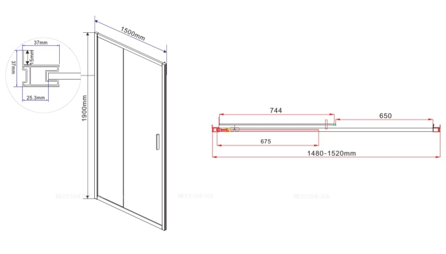 Душевая дверь Vincea Garda 150x190 см, VDS-1G150CH, профиль хром, стекло рифленое - 8 изображение