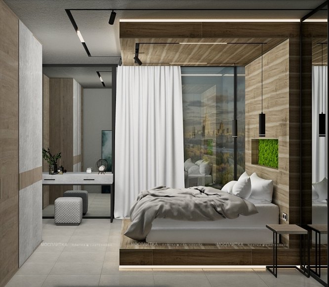 Дизайн Спальня в стиле Лофт в сером цвете №12965 - 3 изображение