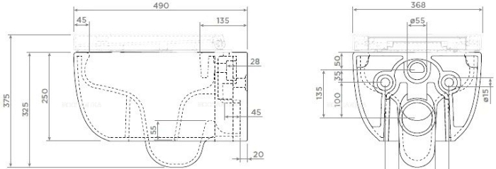 Комплект подвесной безободковый унитаз Berges Wasserhaus Ego 082111 с сиденьем с микролифтом + инсталляция Am.Pm ProC I012707.0238 с клавишей смыва ProC S, чёрная матовая - 3 изображение