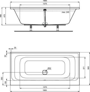 Прямоугольная встраиваемая акриловая ванна 190X90 см Ideal Standard K746501 TONIC II - 3 изображение