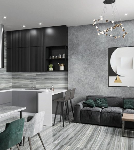 Дизайн Кухня-гостиная в стиле Современный в сером цвете №13026 - 5 изображение