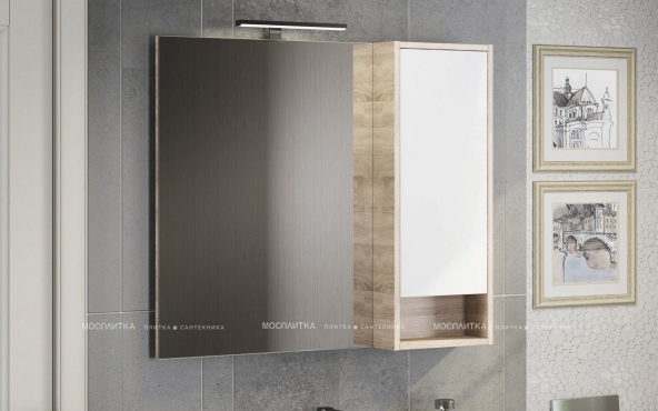 Зеркальный шкаф Comforty Гамбург 90 белый/дуб сонома - 4 изображение