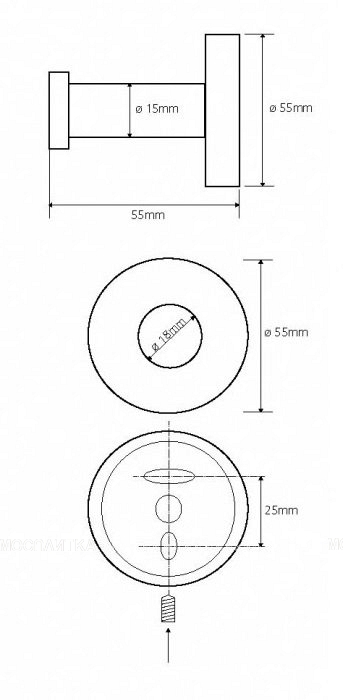 Крючок цилиндрический Bemeta Neo 104106065 5.5 x 5.5 x 5.5 см, хром матовый - изображение 2