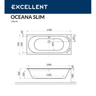 Акриловая ванна Excellent Oceana Slim 170x75 WAEX.OCE17WHS - 9 изображение