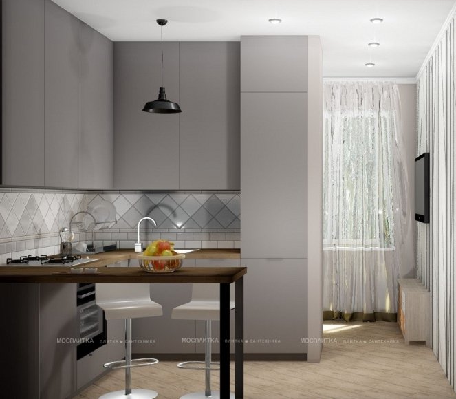 Дизайн Кухня-гостиная в стиле Минимализм в белом цвете №12534 - 4 изображение