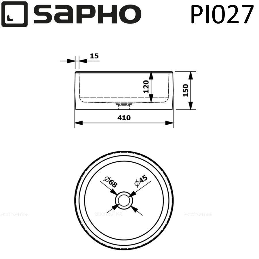 Раковина-чаша 40 см Sapho Priori PI027 белый - изображение 7