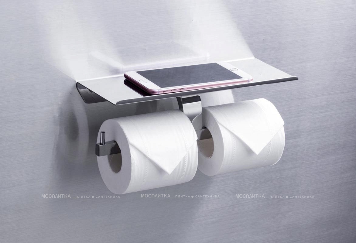 Держатель туалетной бумаги Rush Edge ED77142B двойной, с полкой для телефона - изображение 5
