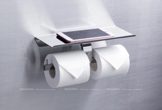 Держатель туалетной бумаги Rush Edge ED77142B двойной, с полкой для телефона - 5 изображение