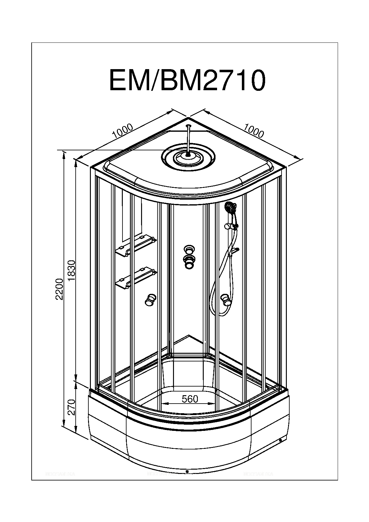 Душевая кабина Deto ЕМ 100х100 см EM2710GM+EL профиль хром глянцевый, стекло с узором - изображение 2
