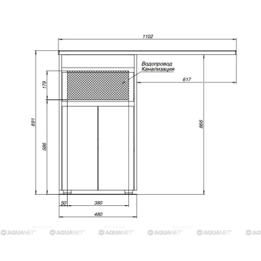 Тумба с раковиной Aquanet Токио 48 L напольная, 1 ящик, 2 дверцы, белая - 4 изображение