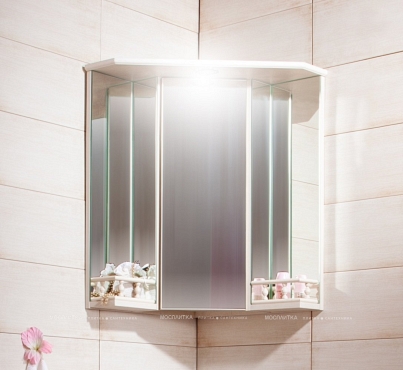 Зеркальный шкаф угловой Бриклаер Кантри 50 см с балюстрадой, с подсветкой, бежевый дуб прованс - 4 изображение