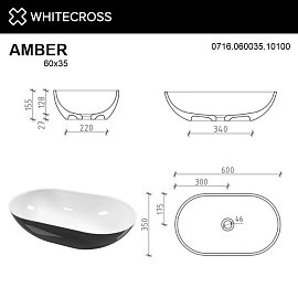 Раковина Whitecross Amber 60 см 0716.060035.10100 глянцевая черно-белая