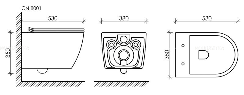 Комплект подвесной безободковый унитаз Ceramica Nova Pearl с крышкой-сиденьем CN8001 + инсталляция Am.Pm ProC I012707.0238 с клавишей смыва ProC S, чёрная матовая - изображение 10