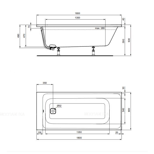 Акриловая прямоугольная встраиваемая ванна 180X80 см Ideal Standard E399401 TONIC II - изображение 2