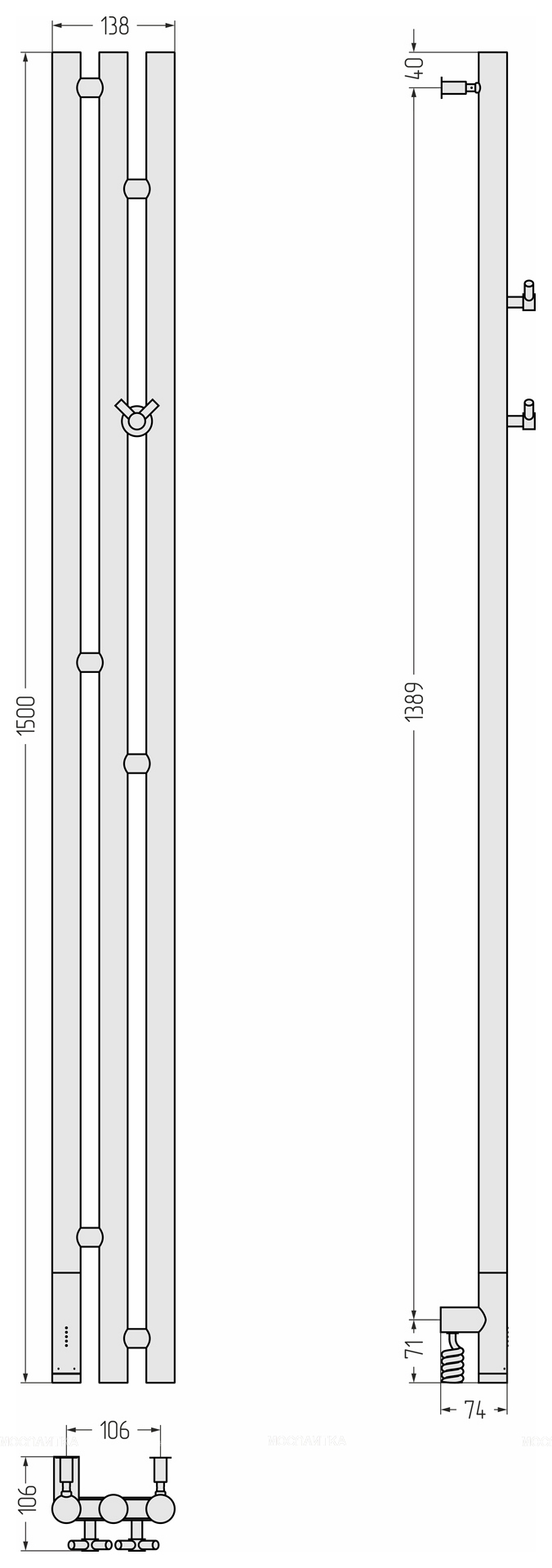 Полотенцесушитель электрический Сунержа Терция 3.0 150х13,8 см 00-5844-1511 без покрытия - изображение 4