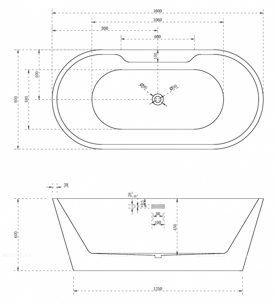 Акриловая ванна Abber 160х80 см AB9299-1.6, белый - изображение 4