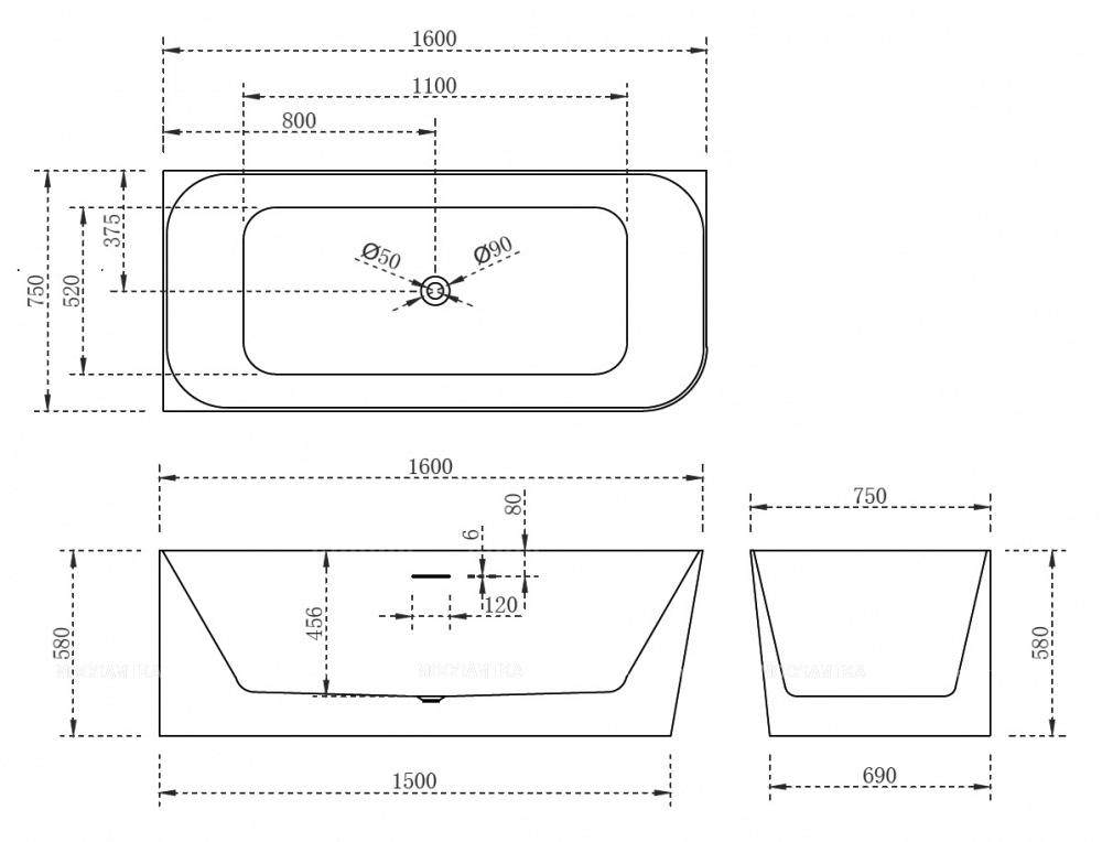 Акриловая ванна Abber 160х75 см AB9331-1.6 L, белый - изображение 5
