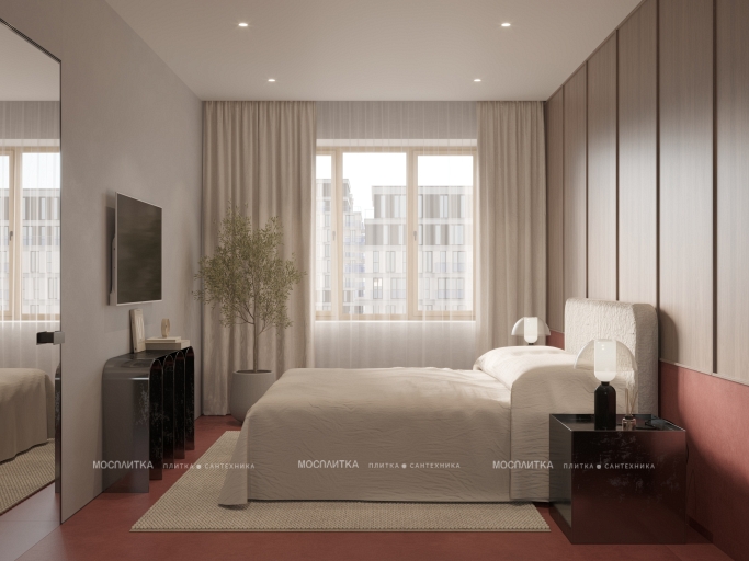 Дизайн Спальня в стиле Минимализм в красном цвете №13368 - 3 изображение