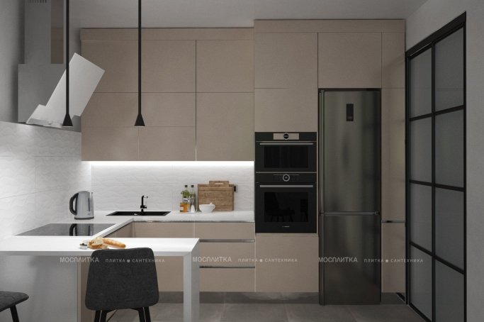 Дизайн Кухня-гостиная в стиле Современный в бежевом цвете №12660