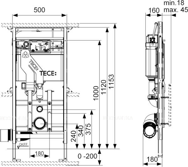 Инсталляция для подвесного унитаза TECE Lux 400 с регулировкой высоты и системой очистки воздуха - изображение 3
