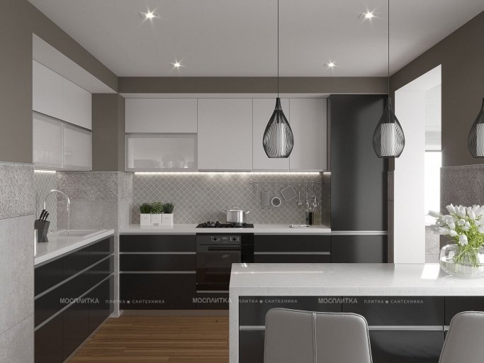 Дизайн Кухня в стиле Лофт в сером цвете №11904 - 3 изображение