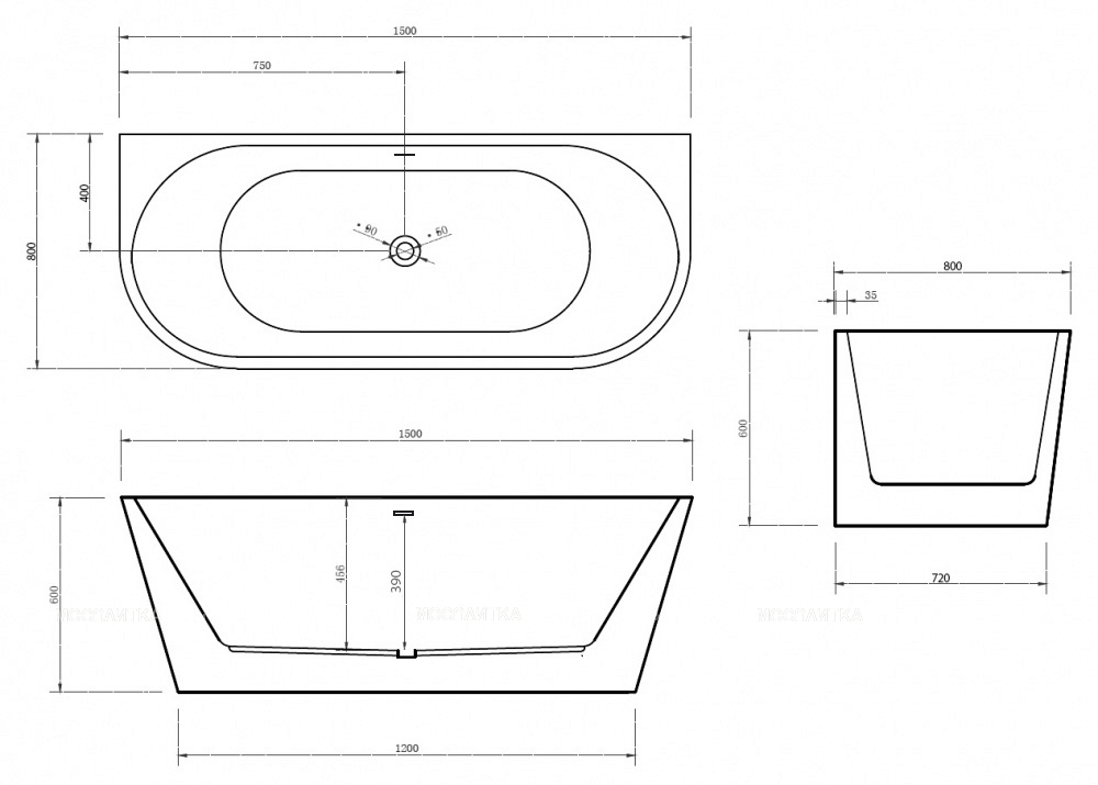 Акриловая ванна Abber 150х80 см AB9216-1.5, белый - изображение 5