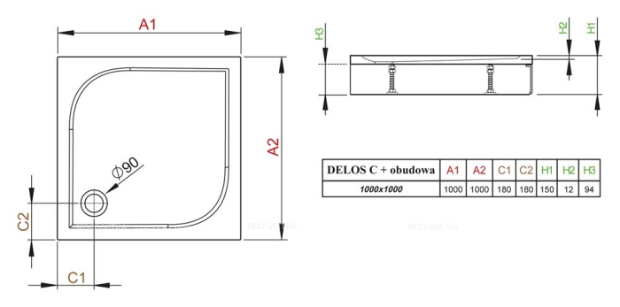 Душевой поддон Radaway Delos C1000 с панелью - 3 изображение