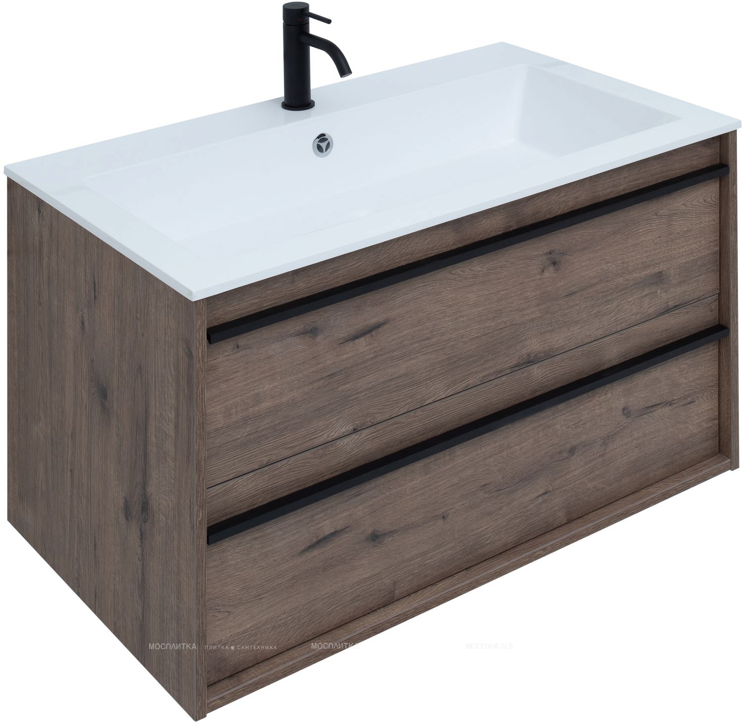 Комплект мебели для ванной Aquanet Lino 90 см, черная, коричневая - изображение 8