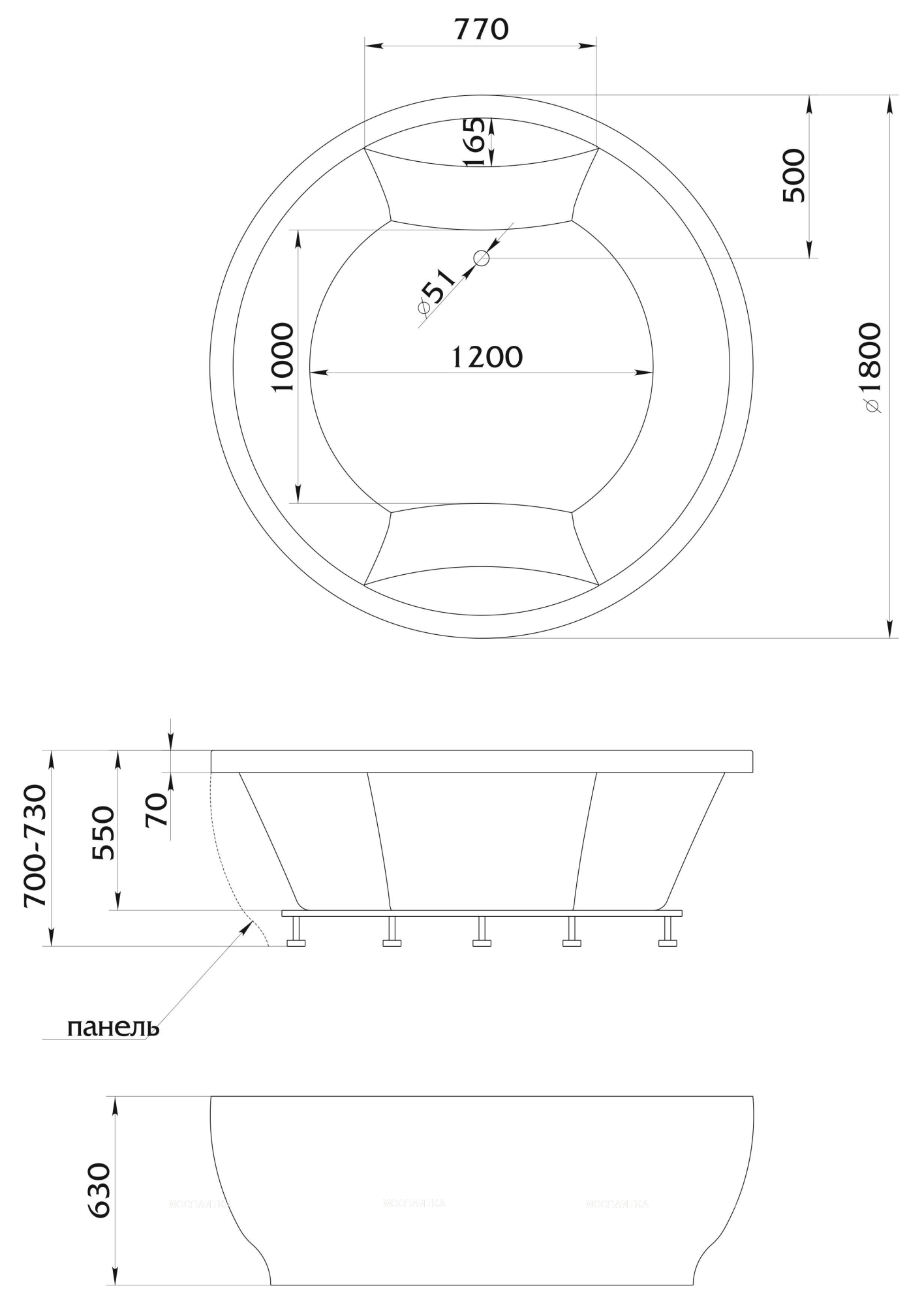 Акриловая ванна 1MarKa Omega 180x180 см круглая - изображение 7