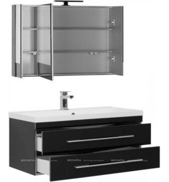 Комплект мебели для ванной Aquanet Верона 100 черный подвесной 2 ящика - 3 изображение