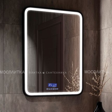 Зеркало Art&Max Genova 60 см AM-Gen-600-800-S-F-MFP с подсветкой, черный - изображение 3