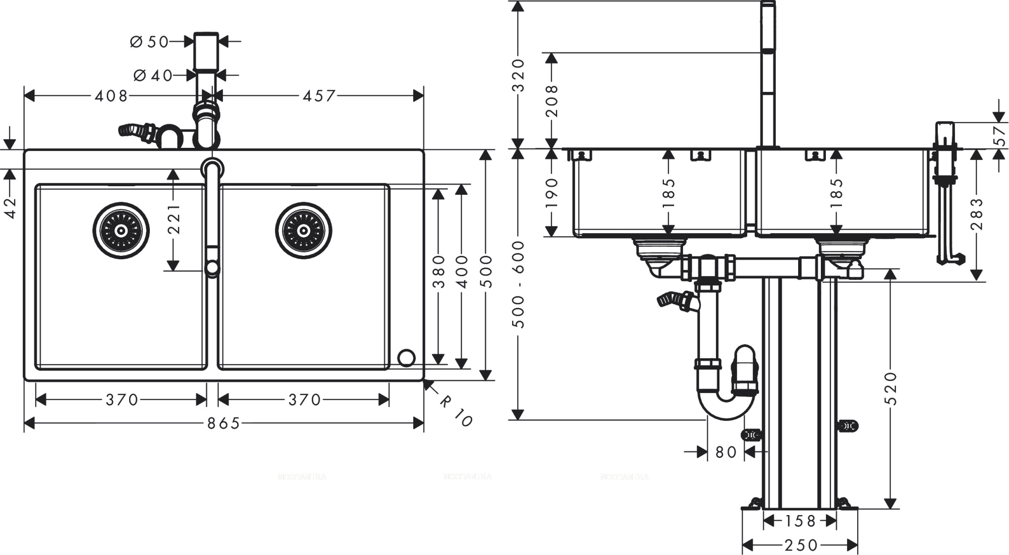 Кухонная мойка с встроенным смесителем Hansgrohe C71-F765-10 43203800, под сталь - изображение 6