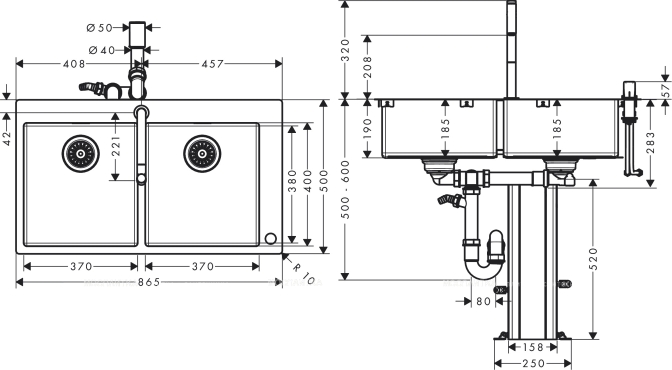 Кухонная мойка с встроенным смесителем Hansgrohe C71-F765-10 43203800, под сталь - 6 изображение